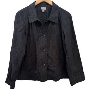 J Jill Black Floral Textured Cotton Jacket Blazer Boxy Swing Stretch Women's M